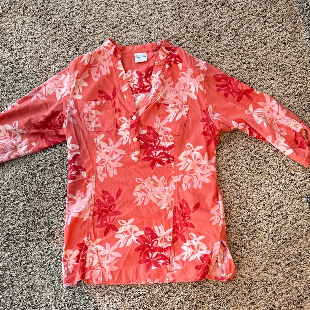 Columbia Floral Coral and white Blouse Size Medium